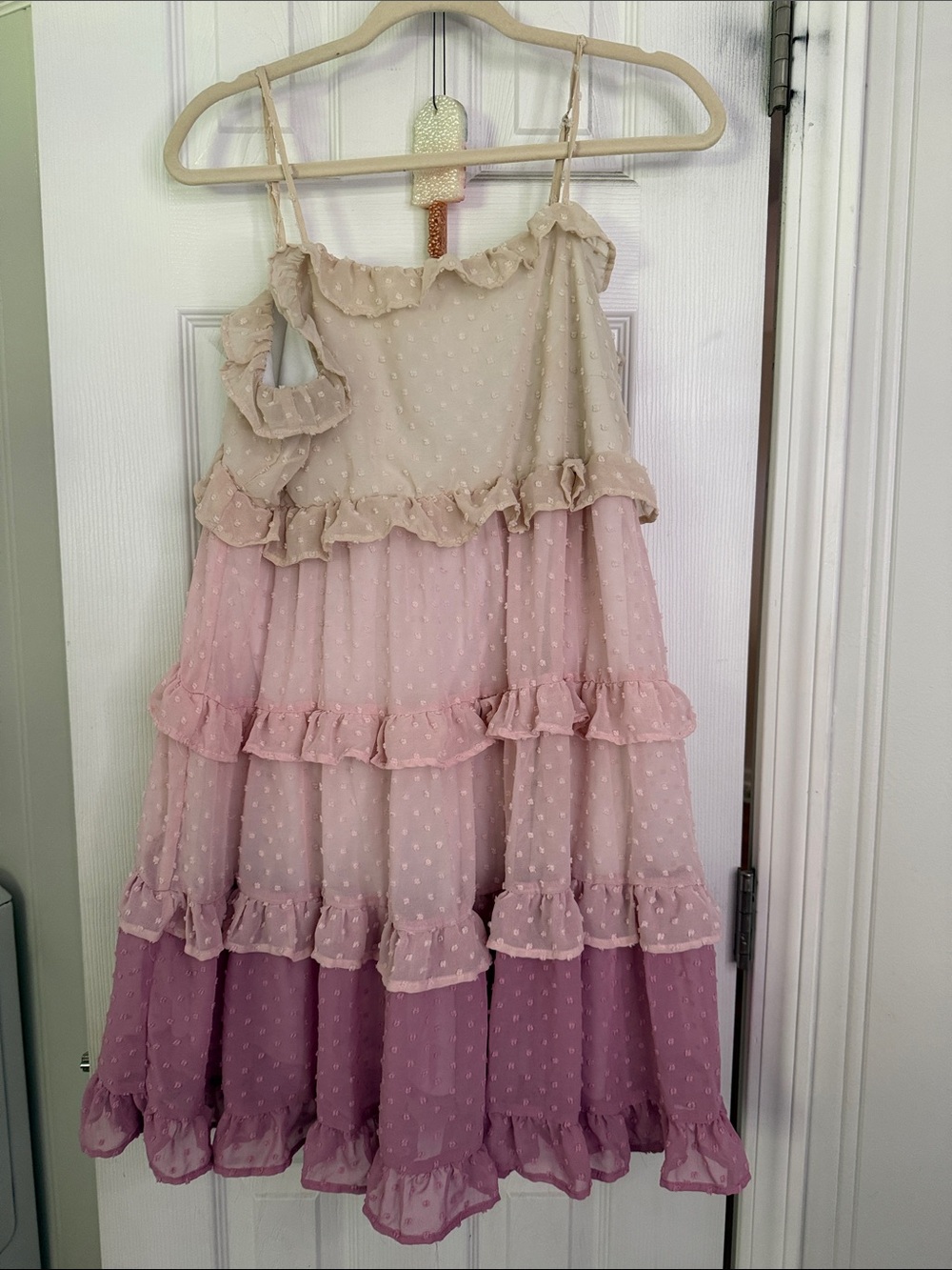 Tiered Ruffle Spaghetti Strap Dress in Blush Ombre